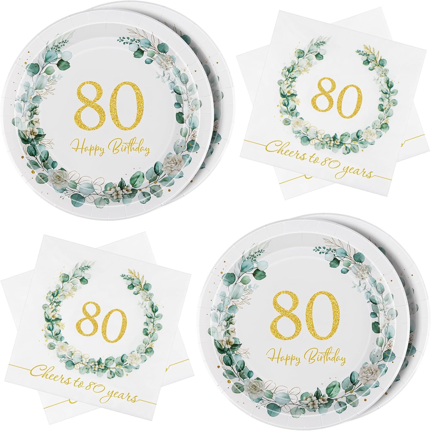 Amazon.com: WenmthG 40Pcs 80th Birthday Party Tableware Set for Men ...